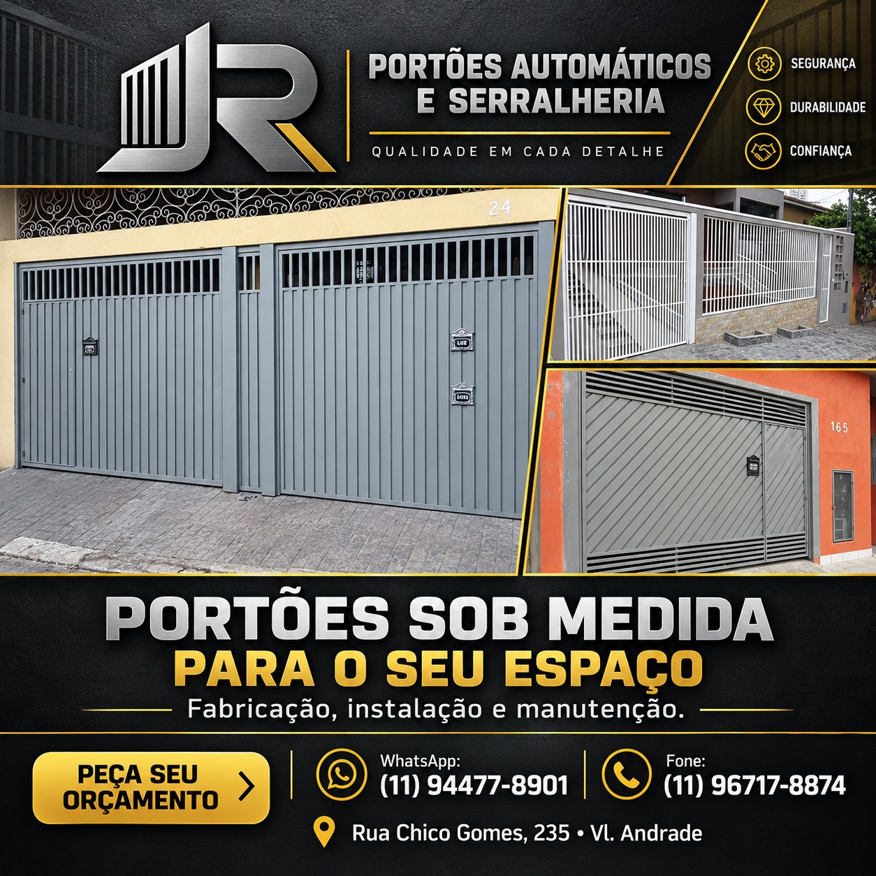 JR Portões Automáticos e Serralheria: qualidade, segurança e durabilidade